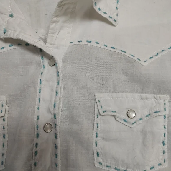 Panhandle Slim white with decorative stitches white pearl snap shirt Size L - Picture 14 of 16